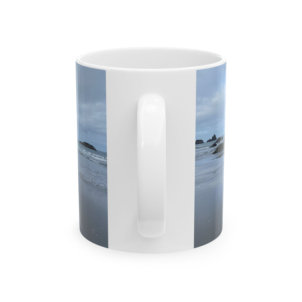 Coastal Rock Beach Ceramic Mug — Moody Ocean Landscape Coffee Cup (11oz & 15oz)