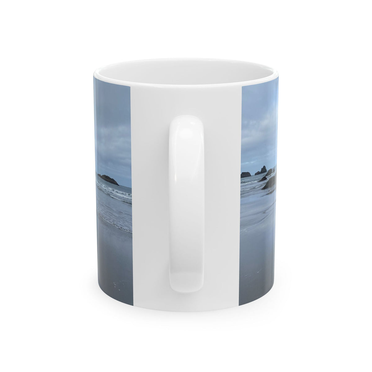 Coastal Rock Beach Ceramic Mug — Moody Ocean Landscape Coffee Cup (11oz & 15oz)