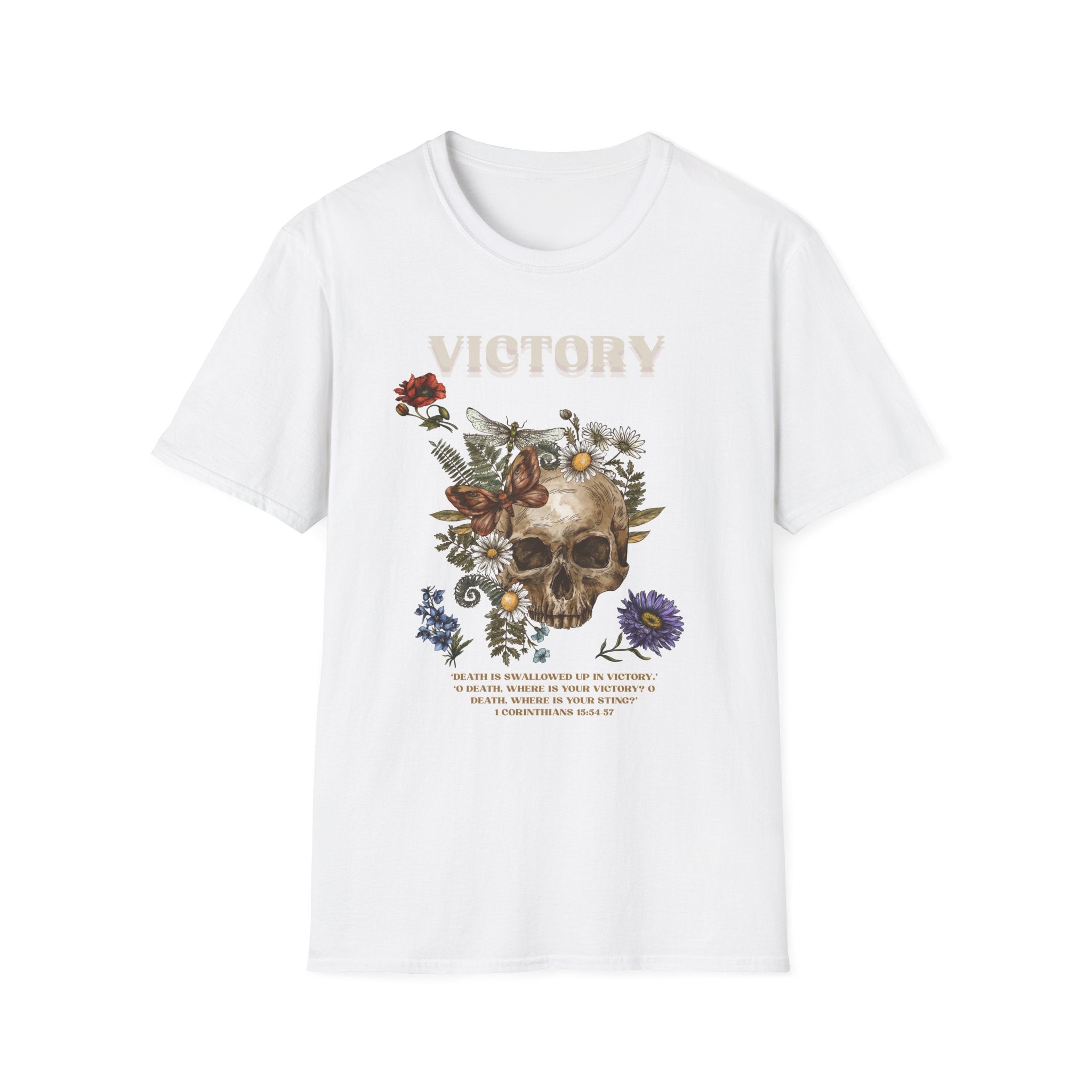 Christian Skull Graphic T-Shirt — “Death Is Swallowed Up in Victory” (1 Corinthians 15:54–57)