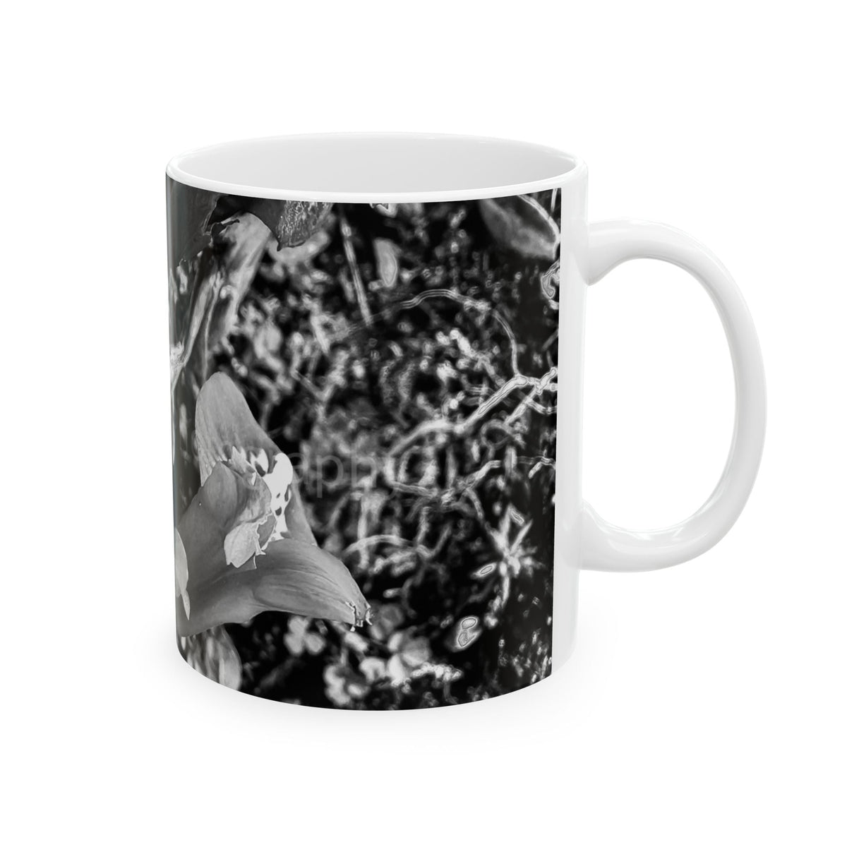 Black & White Floral Ceramic Mug — Monochrome Bloom Coffee Cup (11oz, 15oz)