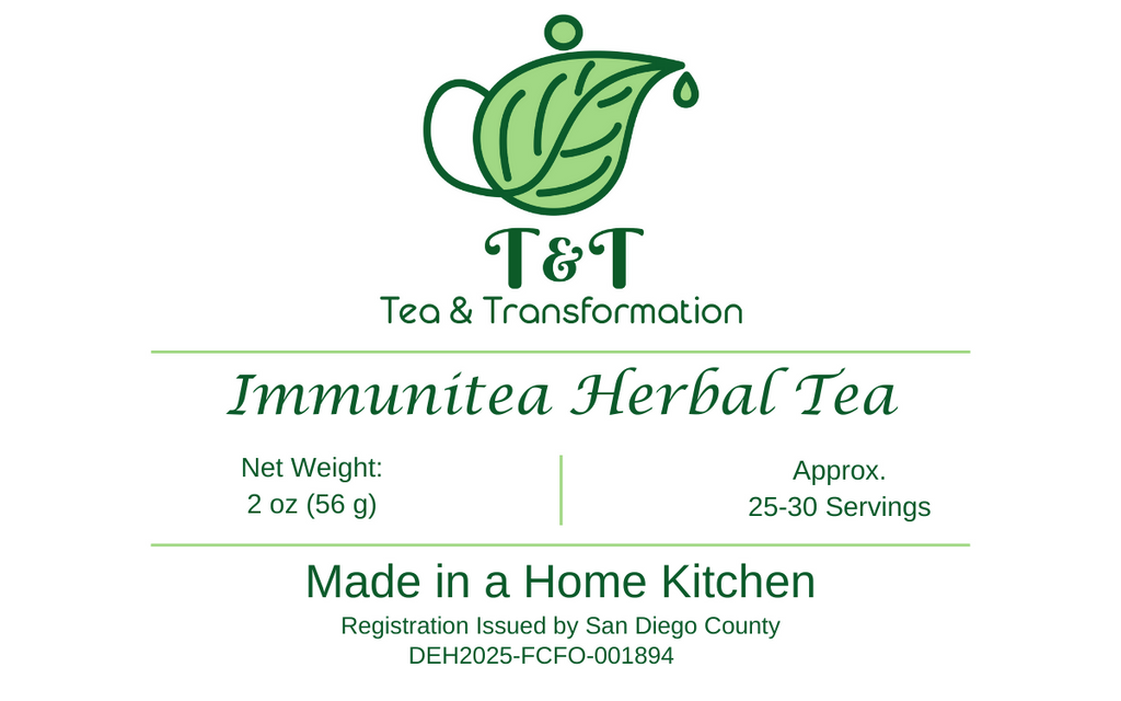 Immunitea Herbal Tea front label on white background with logo