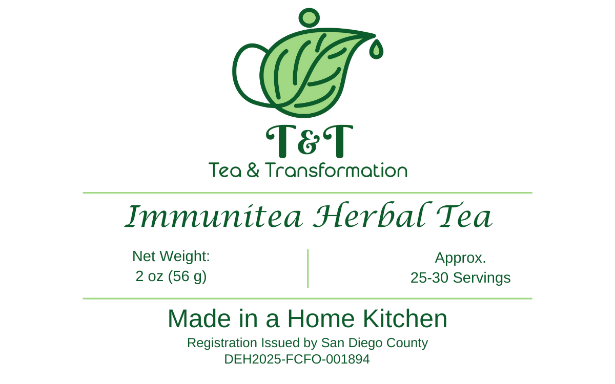 Immunitea Herbal Tea front label on white background with logo