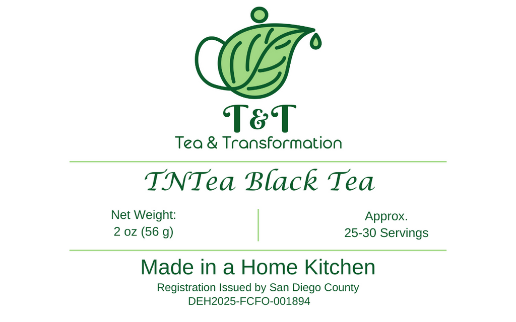 TNTea Black Tea Front Label with logo & information