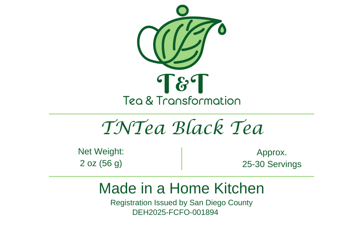 TNTea Black Tea Front Label with logo & information