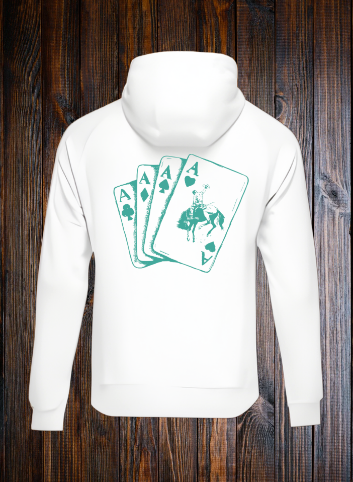 Aces Bronc Hoodie - White/Turquoise
