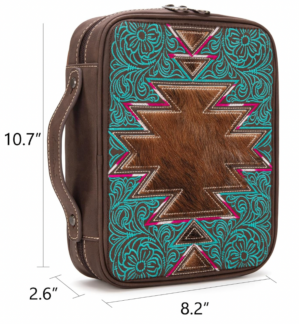 Patterned case with measurements on a white background