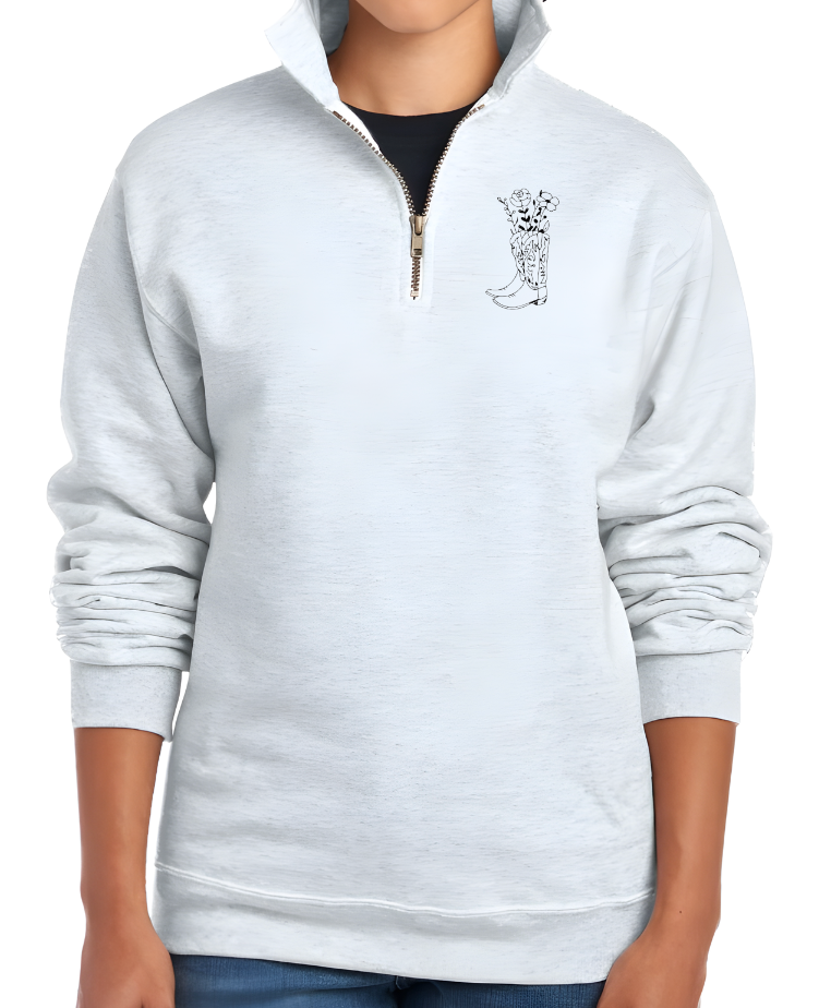 Light gray pullover with a small logo on the chest against a white background