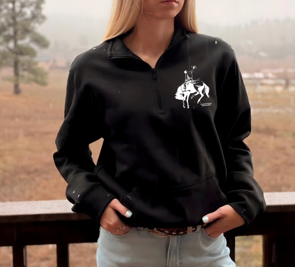 Bucking Bronc 1/4 Zip - Black/White