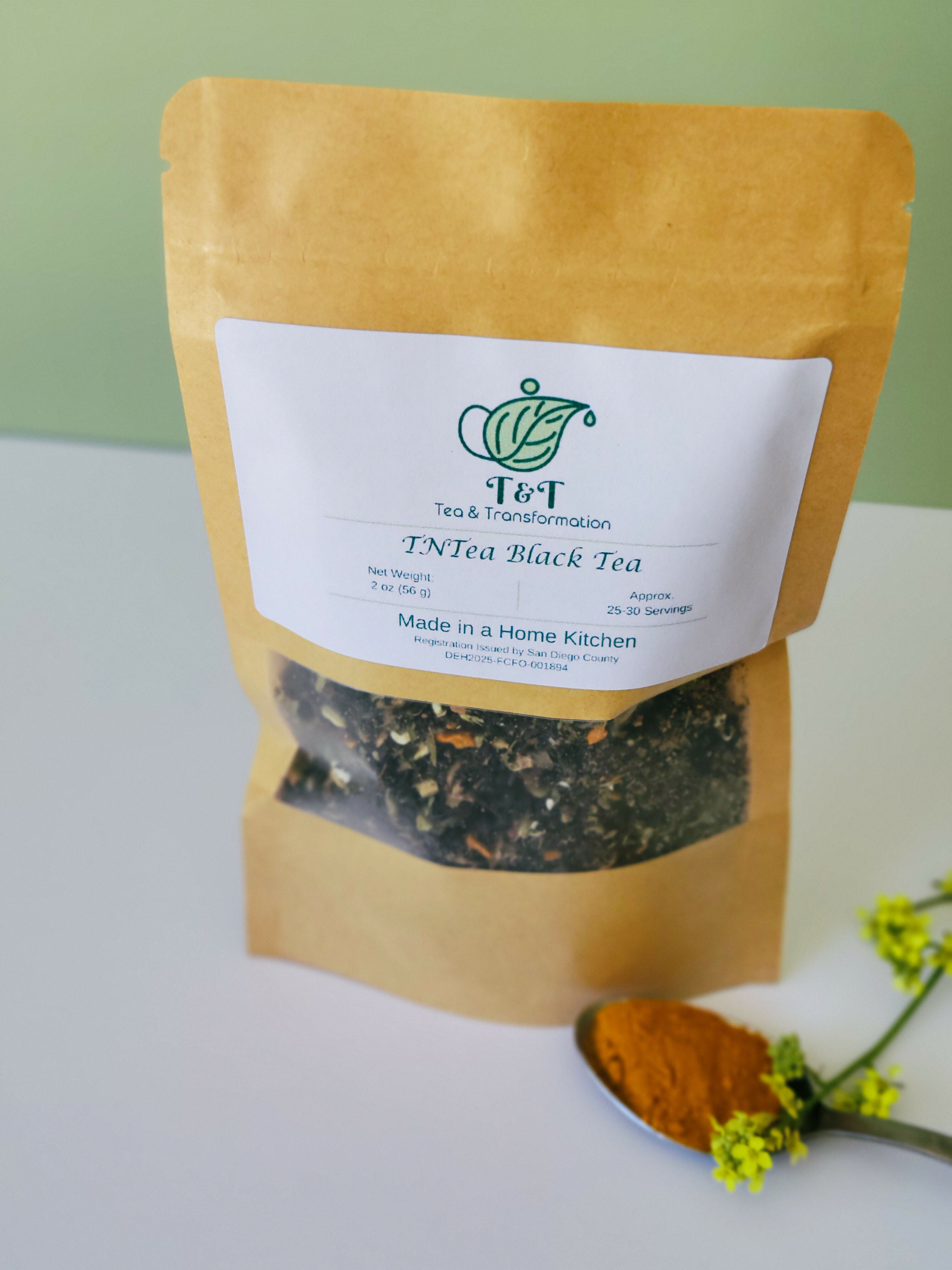 TNTea 2oz bag with green & white background