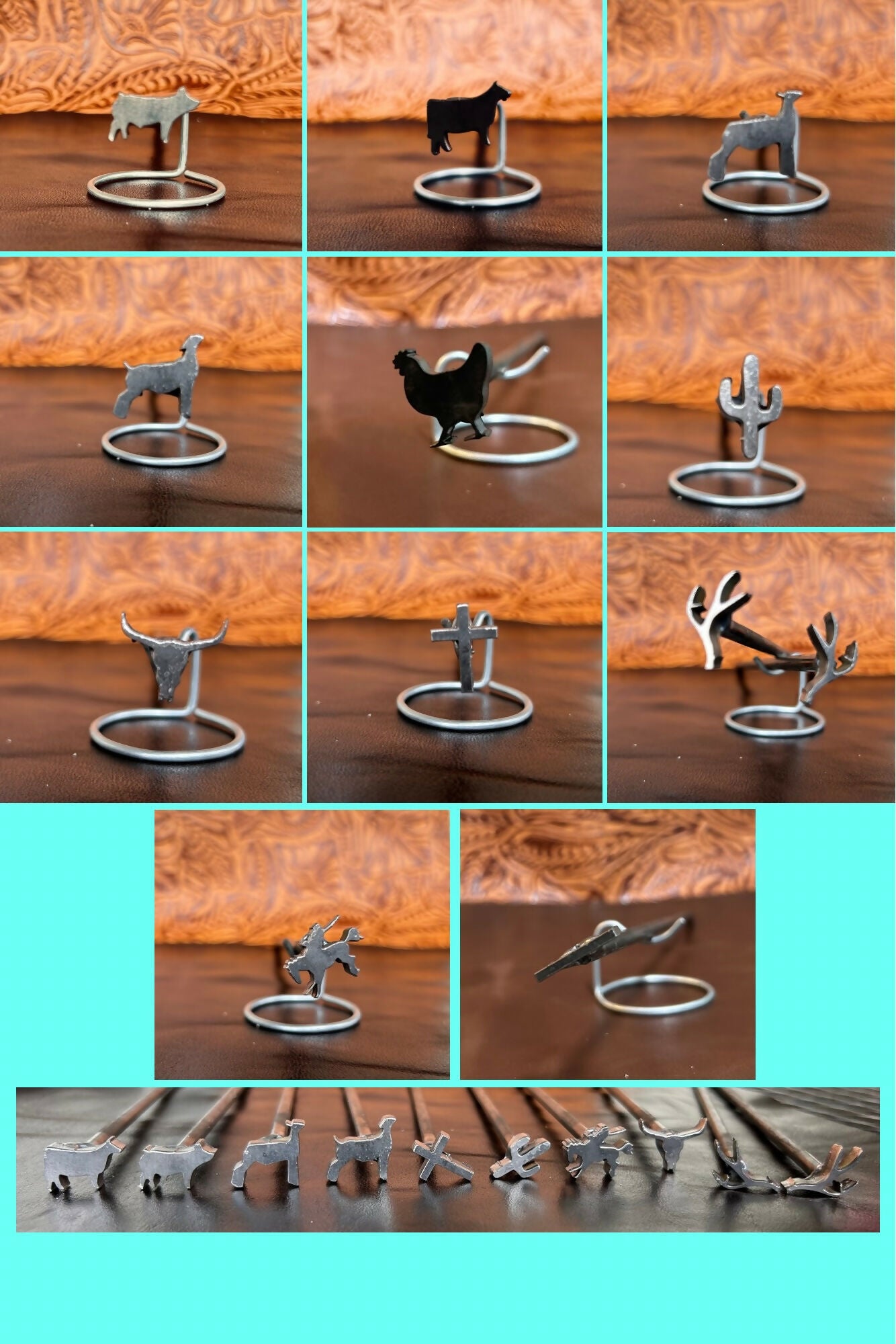 Grid of various symbol irons on a teal background.