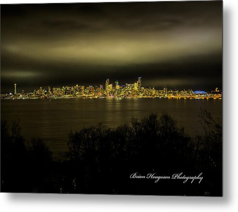 Seattle Skyline by Night - Metal Print