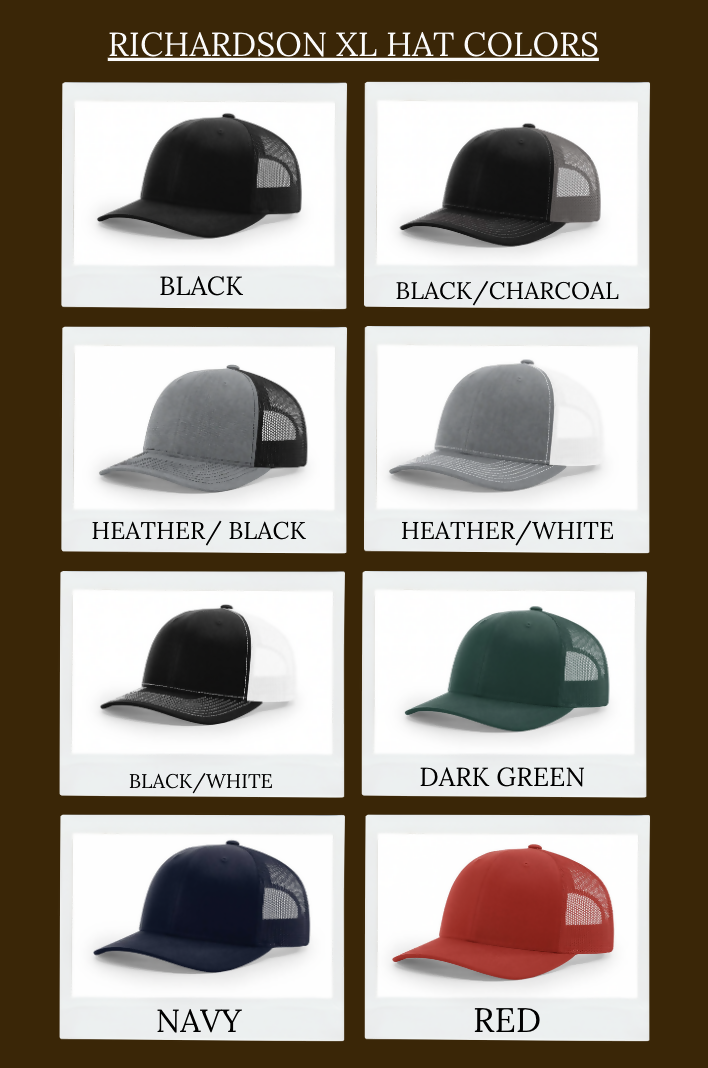 Richardson 112 hats in various colors on a brown background
